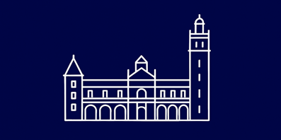 Stylised white silhouette of Dunedin Railway Station