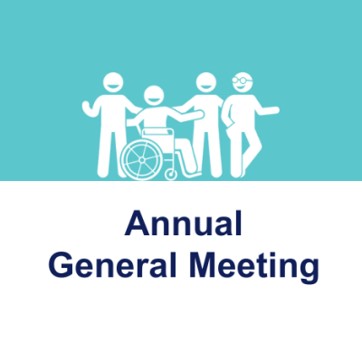 Icon with group of disabled people reads Annual General Meeting
