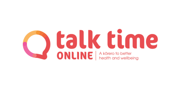 Logo in red and orange on white. Text: Talk Time Online A kōrero to better health and well-being